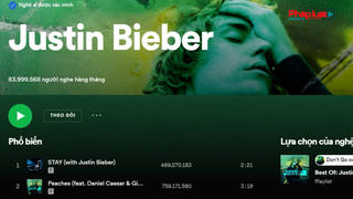 Justin Bieber trở thành nghệ sĩ được nghe nhiều nhất mọi thời đại trên Spotify