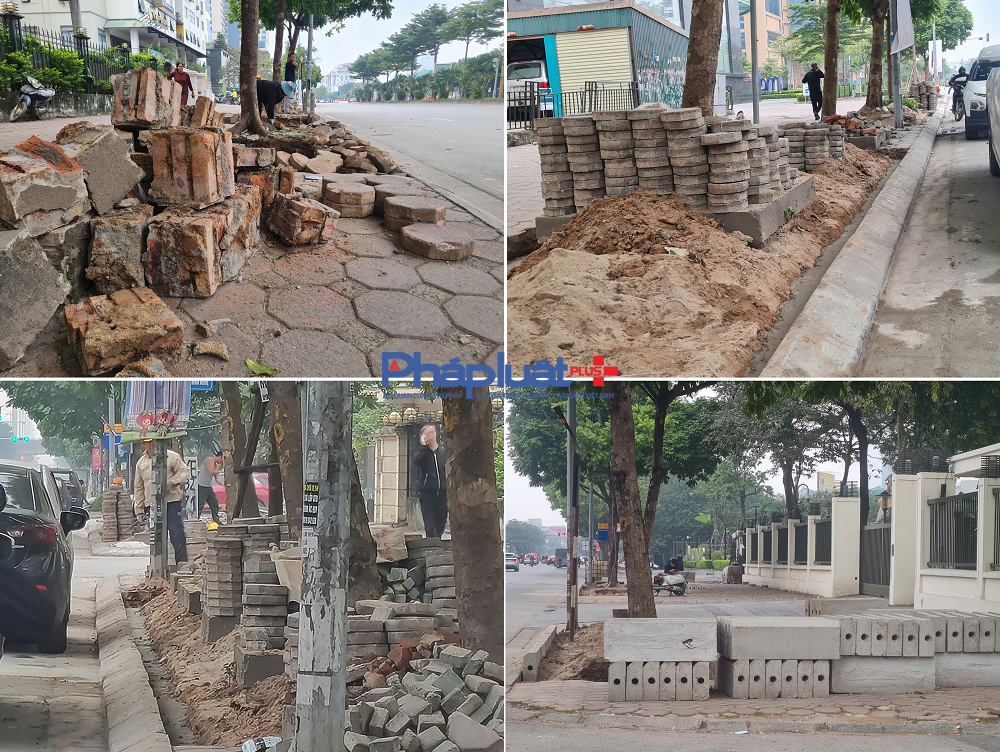 Trên tuyến đường Dương Đình Nghệ, phường Cầu Giấy, tình trạng đào vỉa hè cũng diễn ra tại nhiều điểm.
