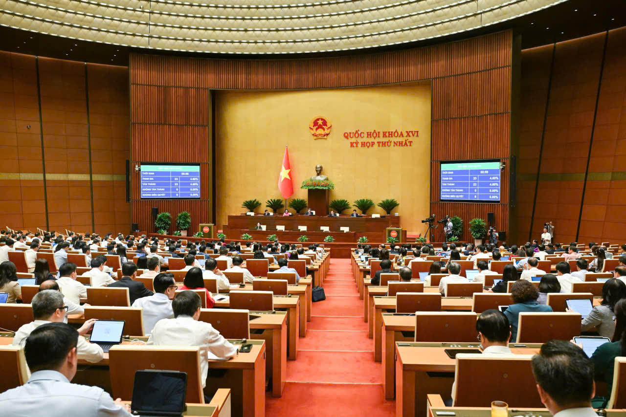 Quang cảnh phiên họp của Quốc hội thông qua Luật Thủ đô (sửa đổi).