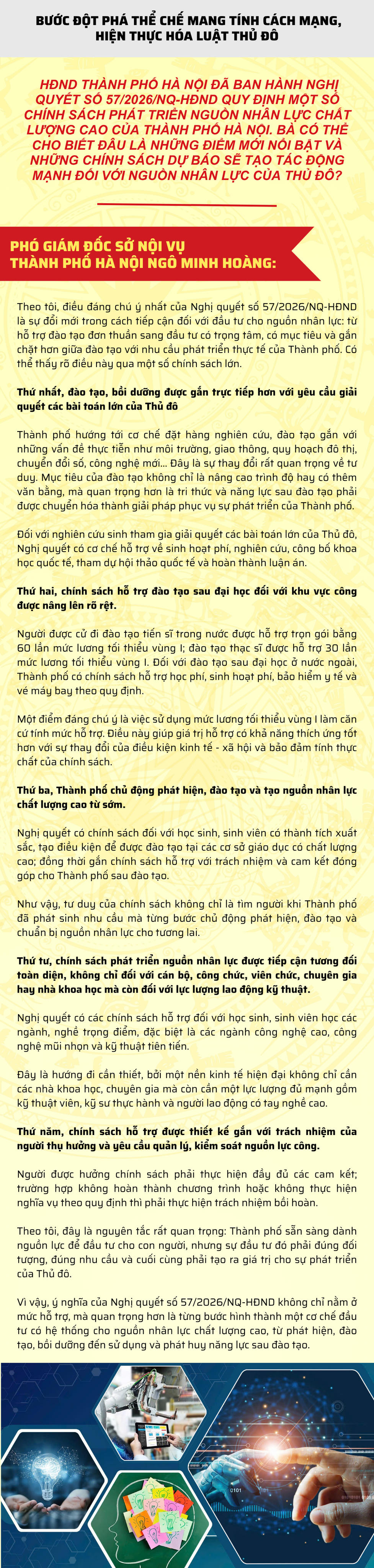 Nghị quyết số 57/2026/NQ-HĐND của HĐND thành phố Hà Nội: Tạo động lực mới cho việc phát triển nguồn nhân lực chất lượng cao của Thủ đô
