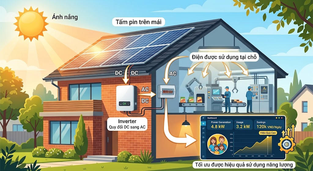 Điện mặt trời mái nhà mở rộng dư địa sử dụng năng lượng hiệu quả