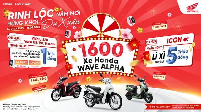 Honda Việt Nam tung gói kích cầu dịp Tết 2026: Tài trợ 1.600 xe máy và áp dụng lãi suất ưu đãi Honda Việt Nam tung gói kích cầu dịp Tết 2026: Tài trợ 1.600 xe máy và áp dụng lãi suất ưu đãi