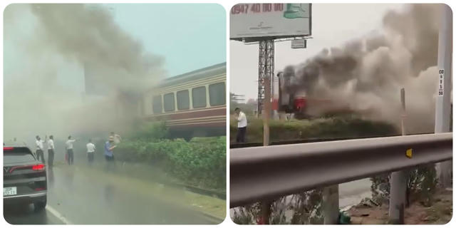 Tàu hỏa Hải Phòng - Hà Nội bất ngờ bốc cháy 