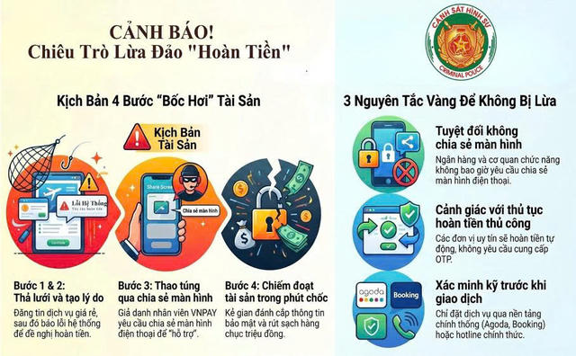 Cảnh báo thủ đoạn lừa đảo hoàn tiền dịch vụ, chiếm đoạt tài sản qua chia sẻ màn hình điện thoại Cảnh báo thủ đoạn lừa đảo hoàn tiền dịch vụ, chiếm đoạt tài sản qua chia sẻ màn hình điện thoại