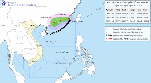 Bão số 5 di chuyển ra khỏi Biển Đông