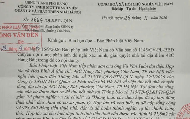 Sự việc liên quan việc thuê nhà chuyên dụng số 48C Hàng Bài: Công ty Nhà Hà Nội có văn bản trả lời