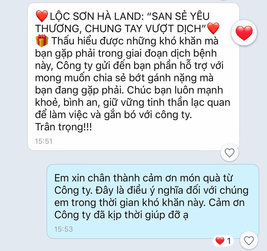 Hình ảnh nhân sự chia sẻ khi nhận được quà hỗ trợ