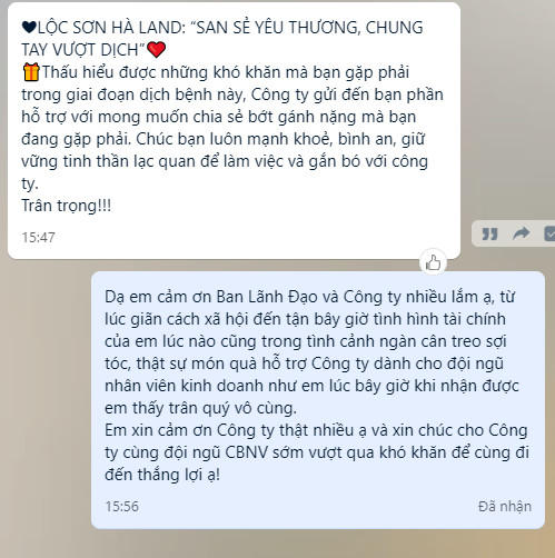 Hình ảnh nhân sự chia sẻ khi nhận được quà hỗ trợ