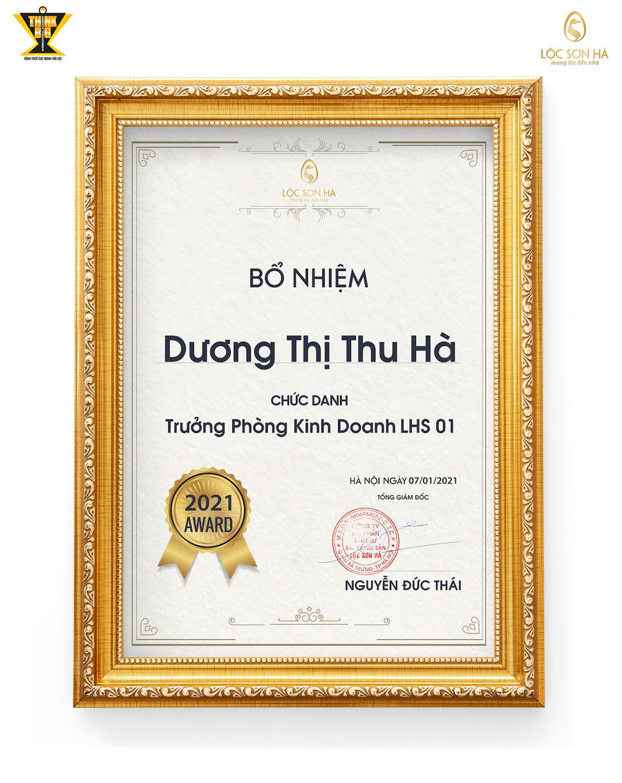 Quyết định bổ nhiệm bà Dương Thị Thu Hà giữ chức danh Phòng kinh doanh&nbsp; Phòng kinh doanh 01