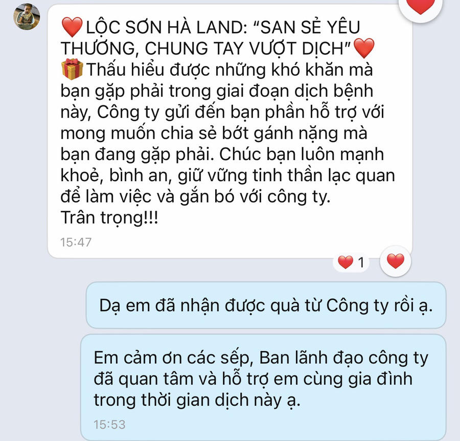 Hình ảnh nhân sự chia sẻ khi nhận được quà hỗ trợ