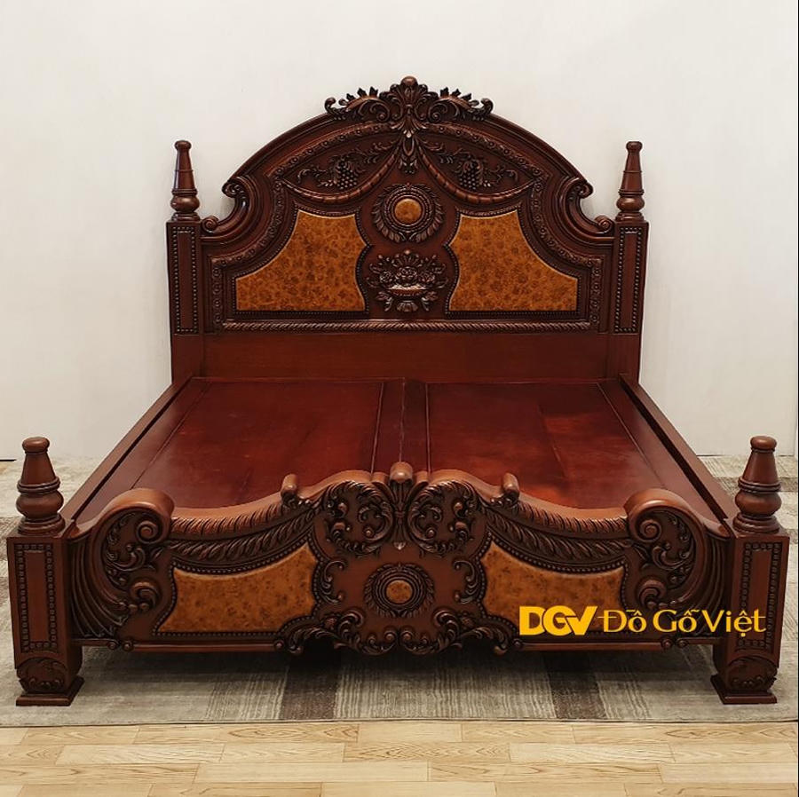 Giường ngủ gõ đỏ cổ điển chạm nho đẳng cấp