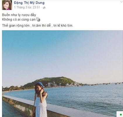 Hoàng loạt những dòng trạng thái buồn bã của Midu. Ảnh: facebook.