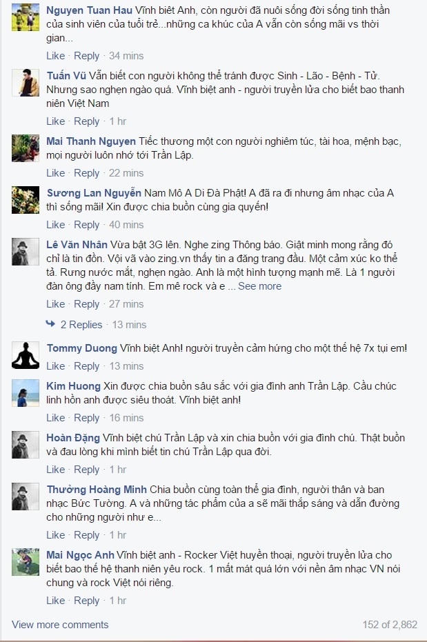 Bình luận của cộng đồng mạng trên fanpage.
