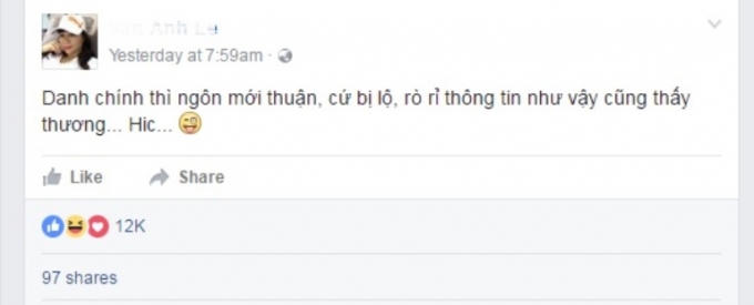 Dòng trạng thái được cho là "đá xéo" Hồ Ngọc Hà của đại gia Chu Đăng Khoa.