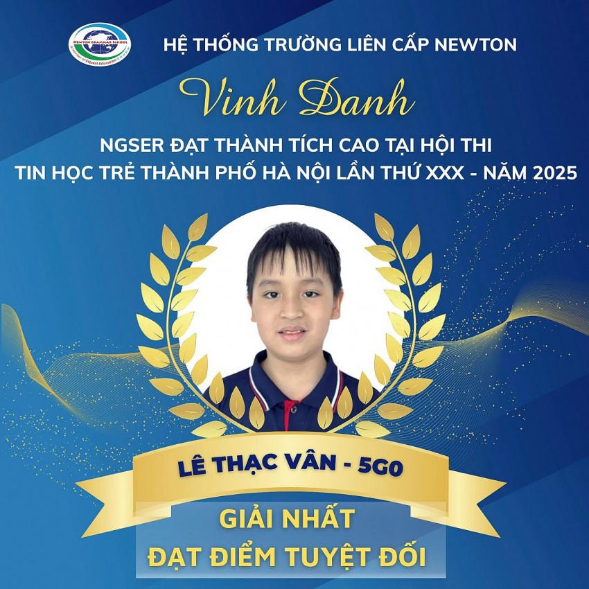 Thạc Lê Vân, thí sinh đạt điểm tuyệt đối tại vòng chung kết Hội thi Tin học trẻ thành phố Hà Nội năm 2025.