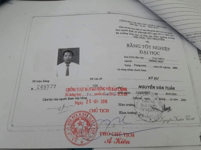 Bằng Đại học Tại chức ngành Trồng trọt của ông Nguyễn Văn Tuấn