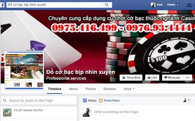 Fanpage rao bán đồ cờ bạc bịp.
