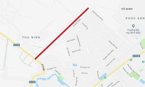 Tuyến đường H2 có chiều dài hơn 1,39km có điểm đầu từ đường Kinh Dương Vương, điểm cuối giao với TL.286 tại phường Kinh Bắc, thành phố Bắc Ninh. Ảnh: Tiền phong.