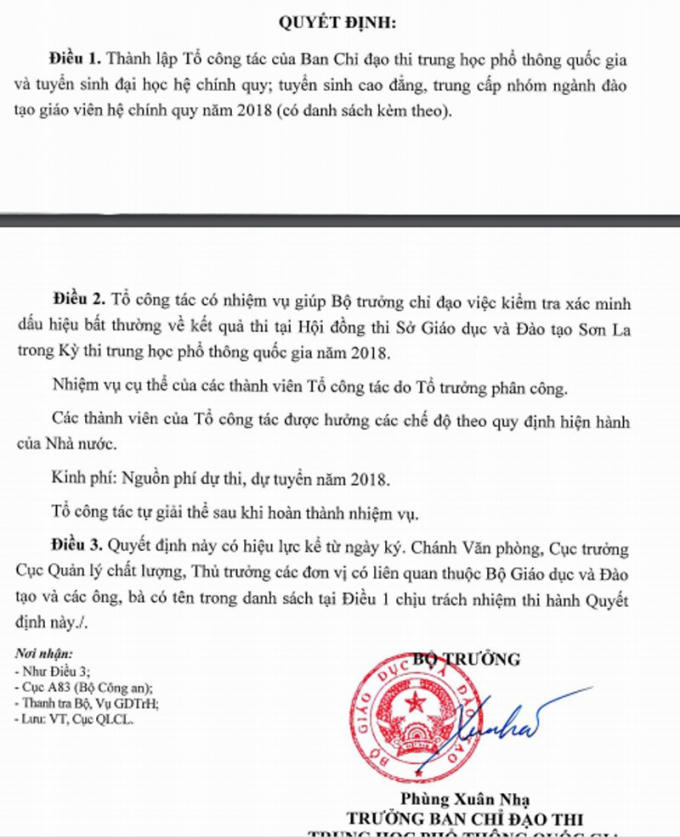 Bộ trưởng Giáo dục lập tổ công tác rà soát bất thường điểm thi ở Sơn La.