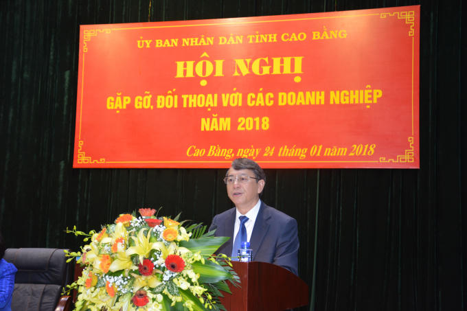 Ông Hoàng Xuân Ánh, Phó Bí thư Tỉnh ủy, Chủ tịch UBND tỉnh Cao Bằng phát iểu tại Hội nghị.