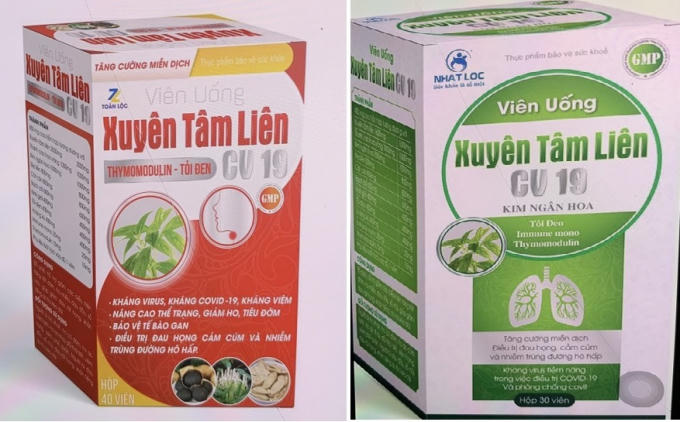 Cục An toàn Thực phẩm khẳng định 2 sản phẩm xuyên tâm liên quảng cáo công dụng kháng Covid-19 này là giả mạo. Ảnh: Bộ Y tế