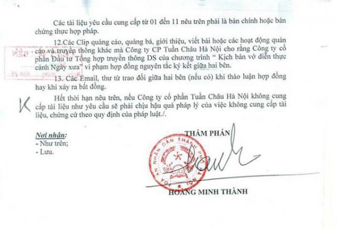 Thông báo của TAND TP Hà Nội.