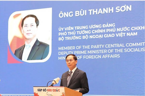 Phó Thủ tướng Chính phủ, Bộ trưởng Bộ Ngoại giao, ông Bùi Thanh Sơn phát biểu tại hội nghị.