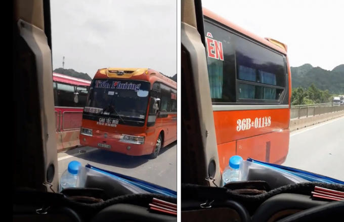 Xe khách nhà xe Tiến Phương lao ngược chiều trên quốc lộ 1A.
