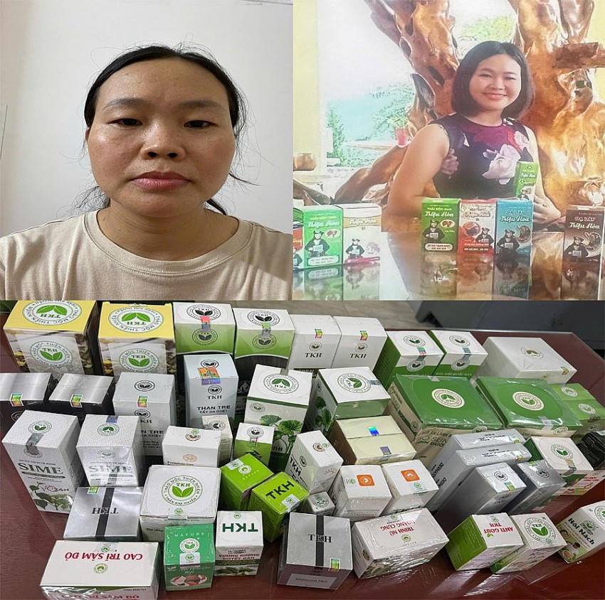 Đối tượng Hoàng Thị Ngọc và tang vật thu giữ. Ảnh: Công an Thanh Hóa