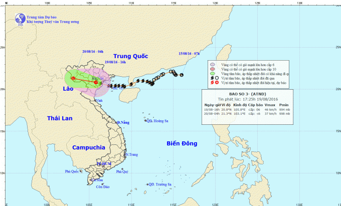 Dự báo hướng di chuyển của vùng thấp. Ảnh: nchmf.gov.vn