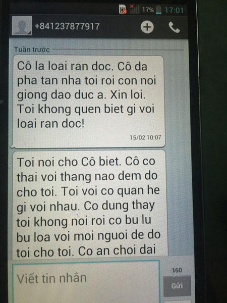 Những lời lẽ khiếm nhã ông H nhắn vào máy chị D.