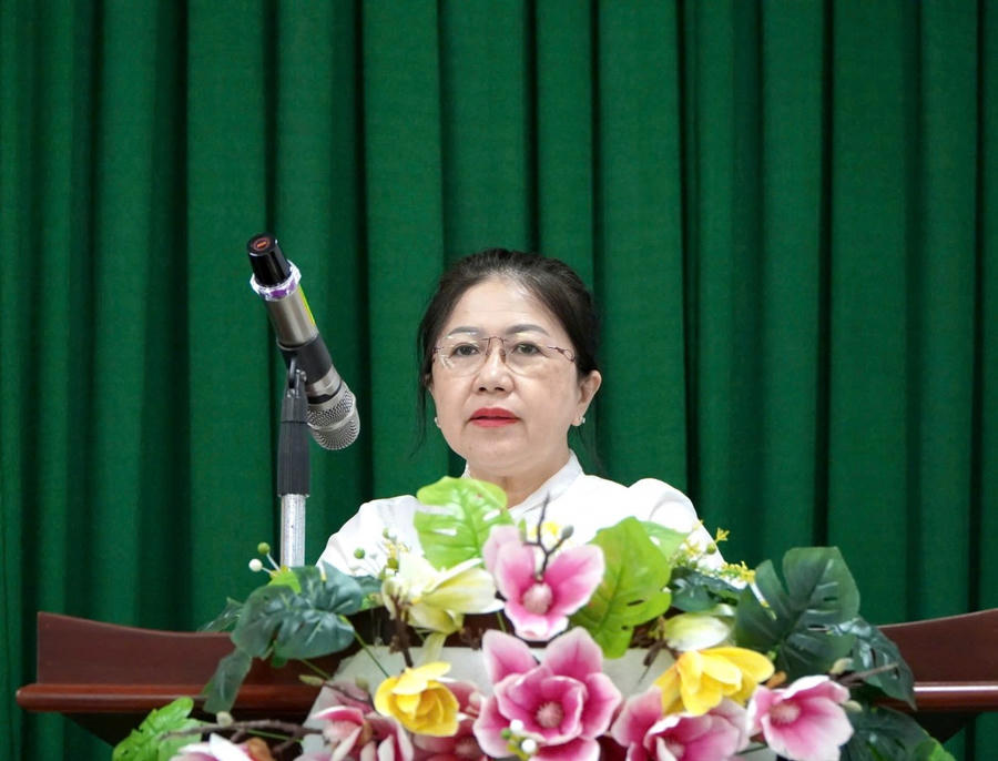 Bà Lư Thị Trang Đài, Phó Giám đốc Sở Tư pháp Kiên Giang phát biểu