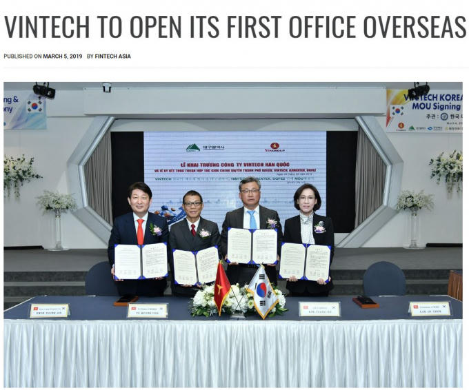 Tờ Fintech Asia đưa tin đậm nét về sự kiện ra mắt VinTech Hàn Quốc (Ảnh: Fintech Asia)