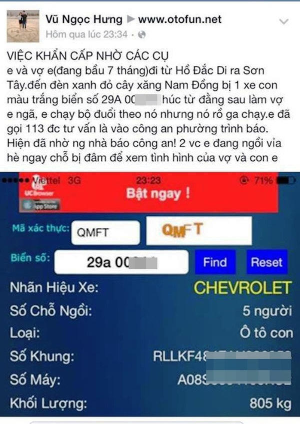 Bất bình vì sự vô trách nhiệm của tài xế gây tai nạn, anh Vũ Ngọc Hưng lên mạng kêu gọi sự trợ giúp để truy tìm danh tính của người này.