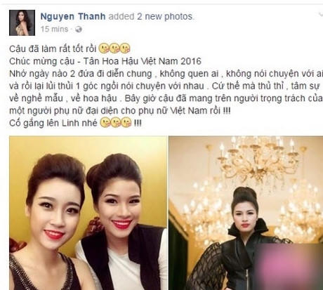 Nguyễn Thị Thành chúc mừng Đỗ Mỹ Linh và chia sẻ tâm sự thầm kín của cả hai.