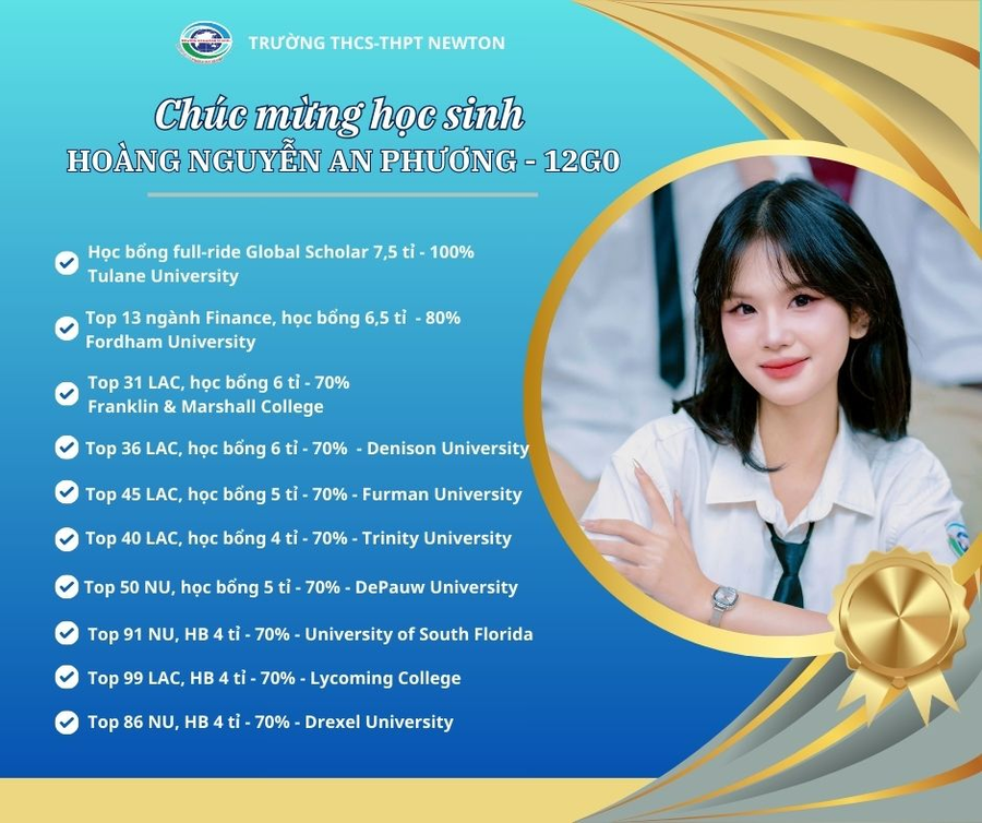 Nữ sinh Nguyễn Hoàng An Phương và danh sách học bổng nữ sinh đạt được của 10 trường đại học trên thế giới.