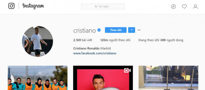 Ronaldo có dấu tick xanh từ lâu lắm rồi.