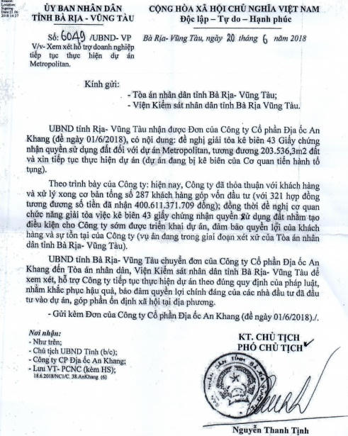 Công văn số số 6049 ngày 2062018 của UBND tỉnh Bà Rịa – Vũng Tàu.