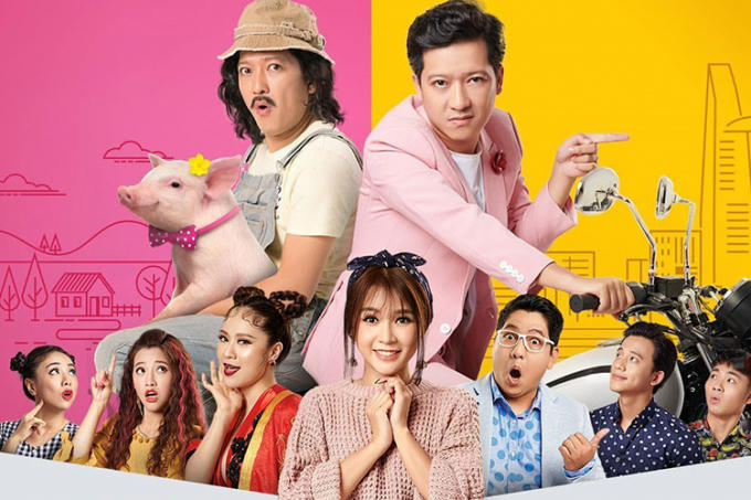 Trong "Siêu sao siêu ngố", Trường Giang đóng vai cặp song sinh Thế Sơn - Thế Tùng. Phim dự kiến khởi chiếu ngày 16/2. Ảnh: FB