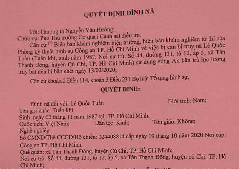 Quyết định đình nã. Ảnh: HY