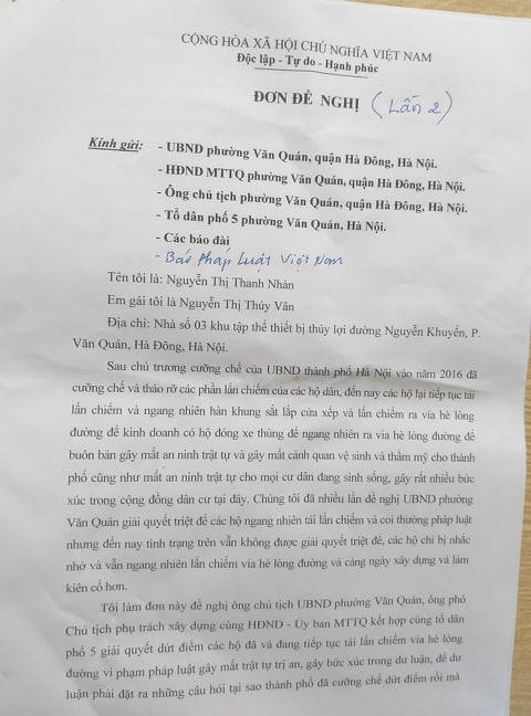 Đơn của bà Nguyễn Thị Thanh Nhàn, Nguyễn Thị Thúy Vân phản ánh đến Phapluatplus.vn