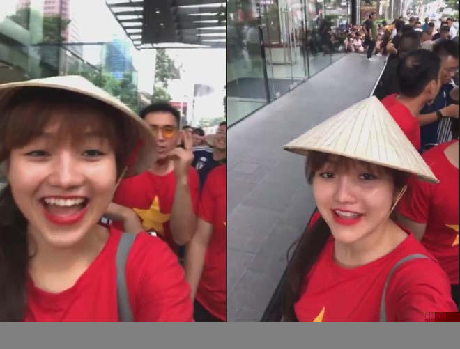 Triệu Kim Mỹ Linh là người đầu tiên được mua iPhone tại Apple Store Orchard (ảnh Facebook).