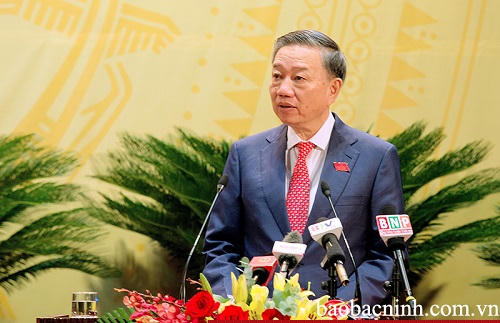 Bộ trưởng Bộ Công an Tô Lâm phát biểu chỉ đạo Đại hội - Ảnh: Báo Bắc Ninh