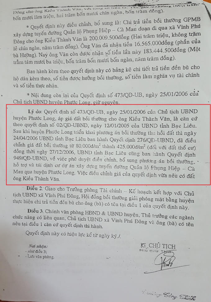 Lý do điều chỉnh giá đất từ 80.000đ/m2 lên 425.000đ/m2 được Quyết định nêu ra