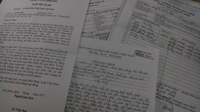 Ông Lê Văn Sen cung cấp toàn bộ hồ sơ giấy tờ liên quan đến việc mua bảo hiểm Thuỷ thủ thuyền viên và bảo hiểm tàu cá từ Tổng công ty CP Bảo hiểm Xuân Thành.