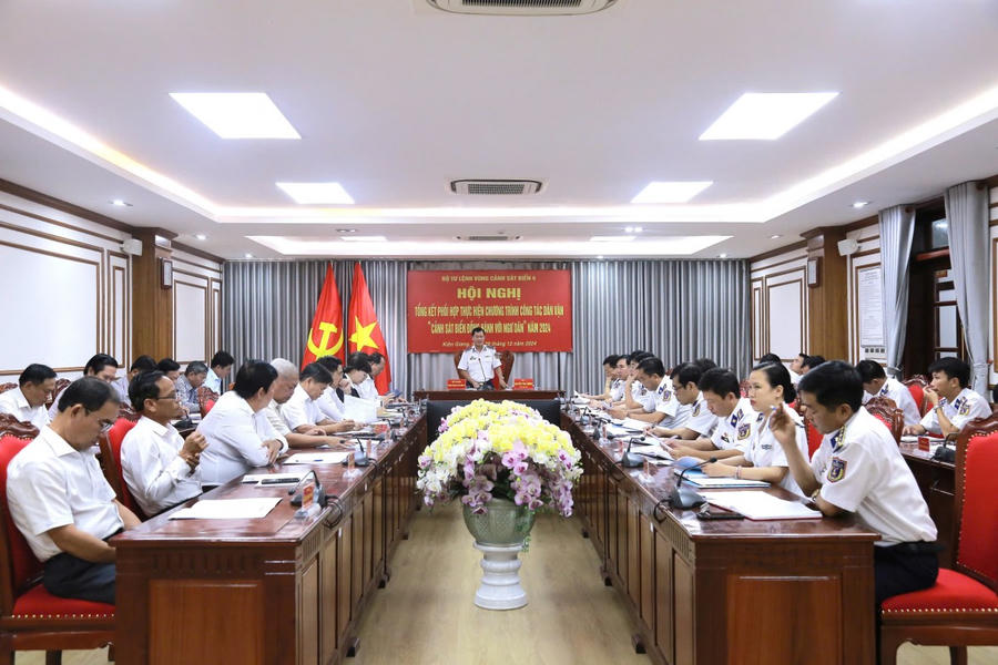 Quang cảnh Hội nghị tổng kết phối hợp thực hiện chương trình công tác dân vận “Cảnh sát biển đồng hành với ngư dân” năm 2024
