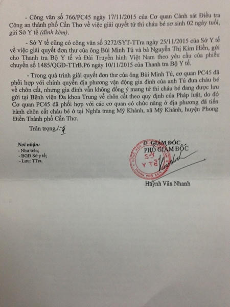 Công văn của Sở Y tế gửi Pháp luật Plus giải trình về vụ việc