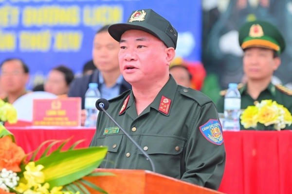 Đại tá Nguyễn Thuận, Phó Giám đốc Công an tỉnh Quảng Ninh phát biểu tại buổi lễ.