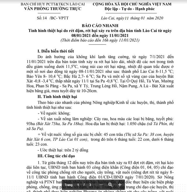 Báo cáo của cơ quan chức năng.