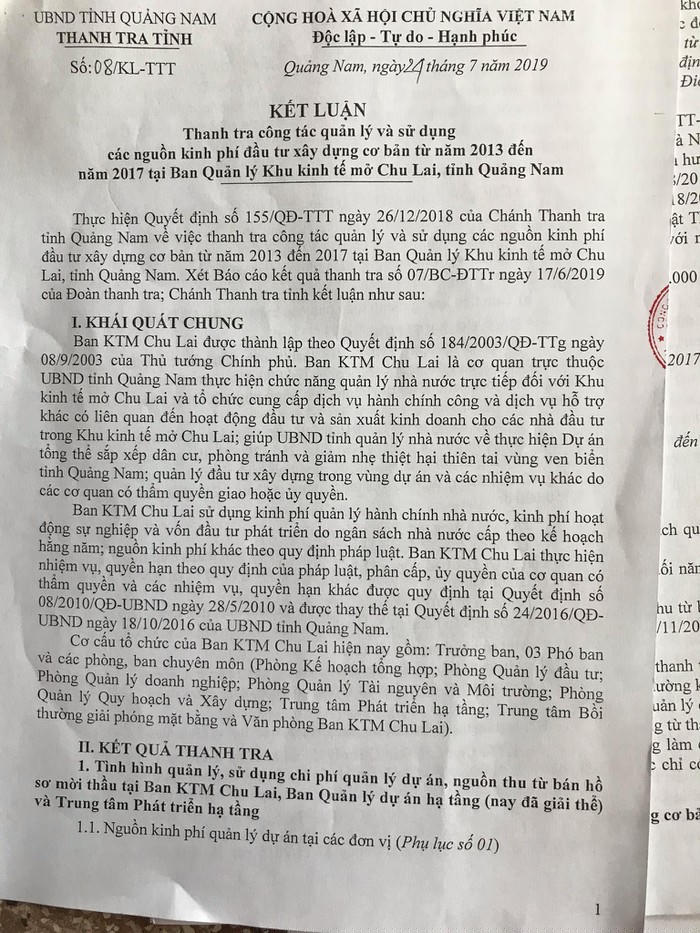 Kết luận Thanh tra.